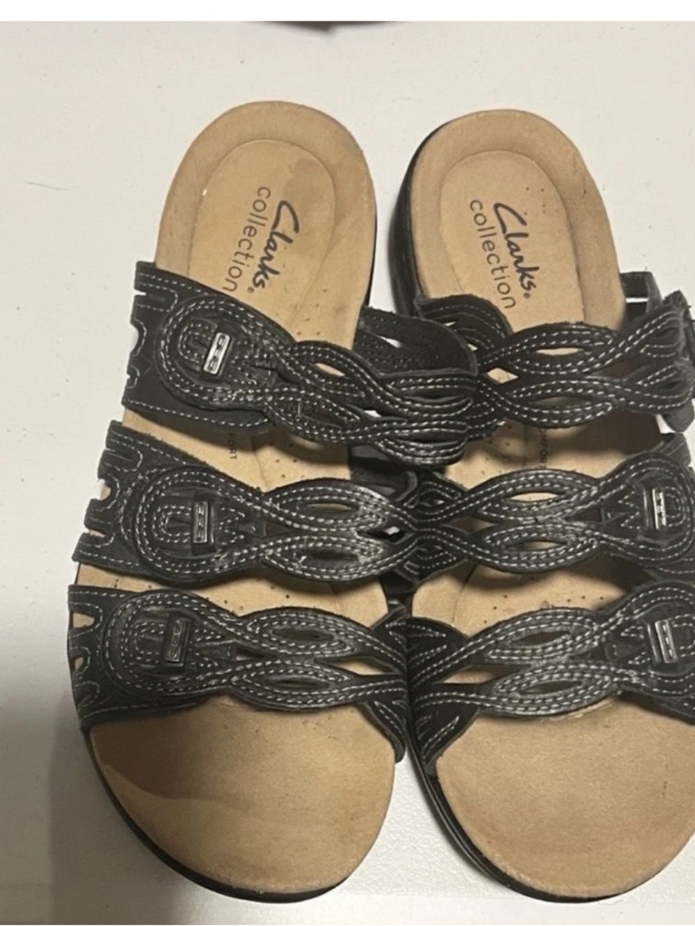 Clarks Black Braided Strap Slide Sandals